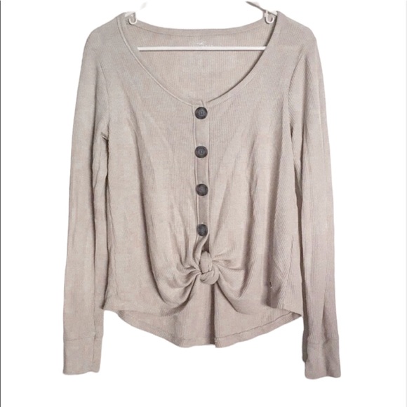 Hollister Waffle Knit Tie-Front Henley Top, Size S - Picture 2 of 5